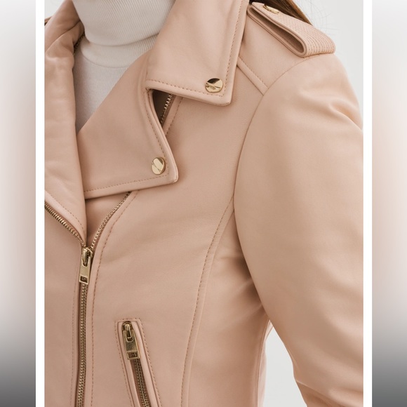 NWT LAMARQUE DONNA GOLD LEATHER JACKET IN BALLET PInk - Picture 4 of 11